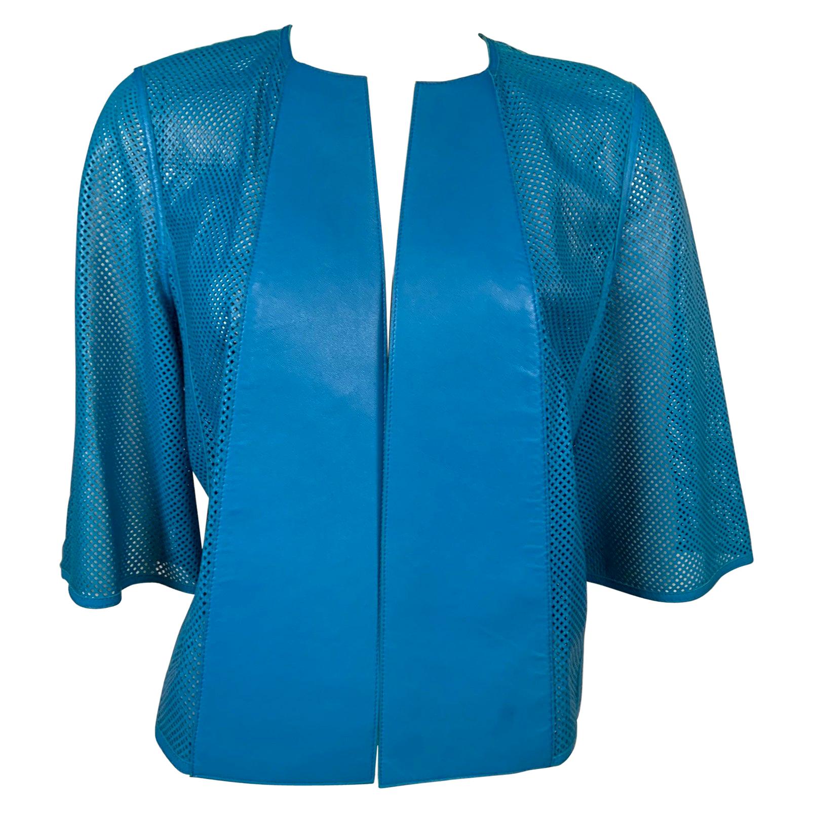 Akris Bright Blue Perforated Leather Jacket