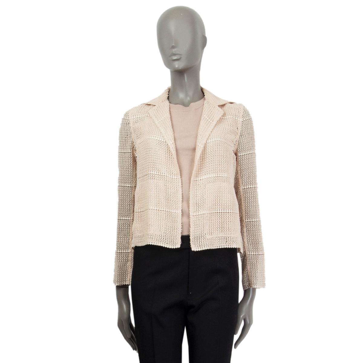 AKRIS champagne SHEER OPEN KNIT Jacket 32 XXS In Excellent Condition For Sale In Zürich, CH