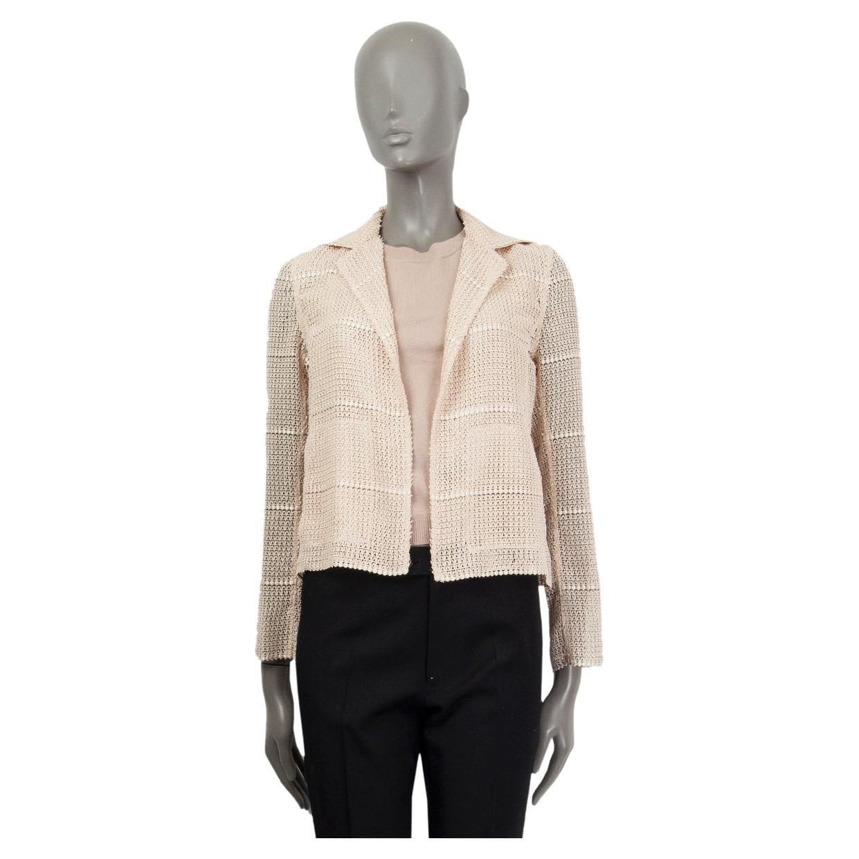 AKRIS champagnerfarbene SHEER OPEN KNIT Jacke 32 XXS im Angebot