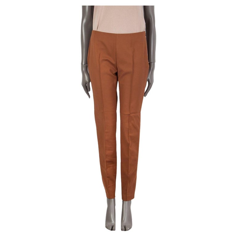Brown Naturally Dyed Cotton Chevron Hand Block Printed Cropped Cigarette Pants