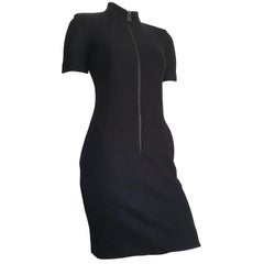 Akris Cotton Navy Zipper Sporty Sheath Dress with Pockets Size 4.