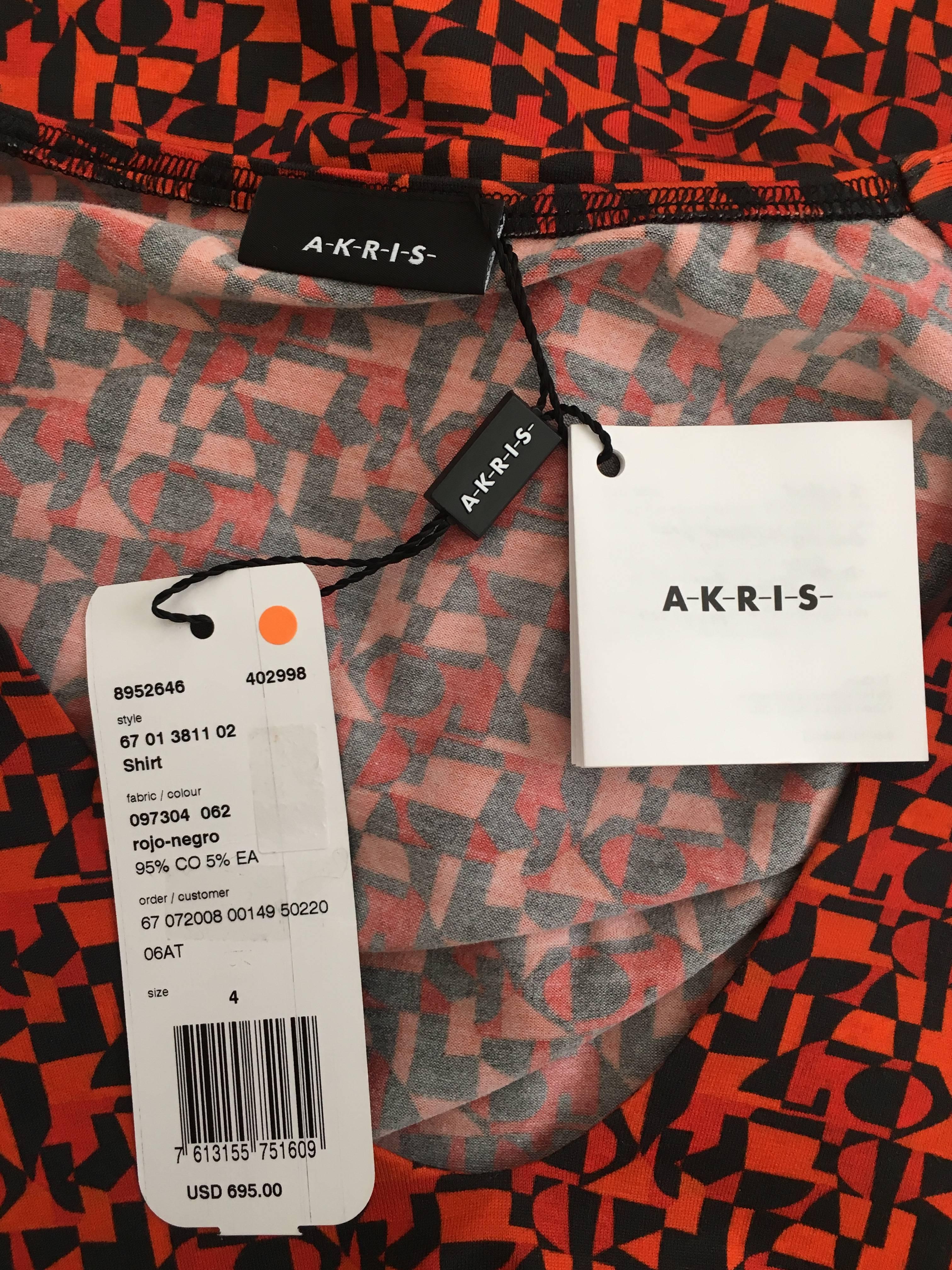 Akris Cotton Short Sleeve Stretch Top Size 4 New Never Worn. For Sale 4