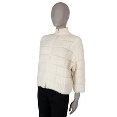 AKRIS cream cashmere 3/4 SLEEVE BOULCE KNIT Jacket 40 L