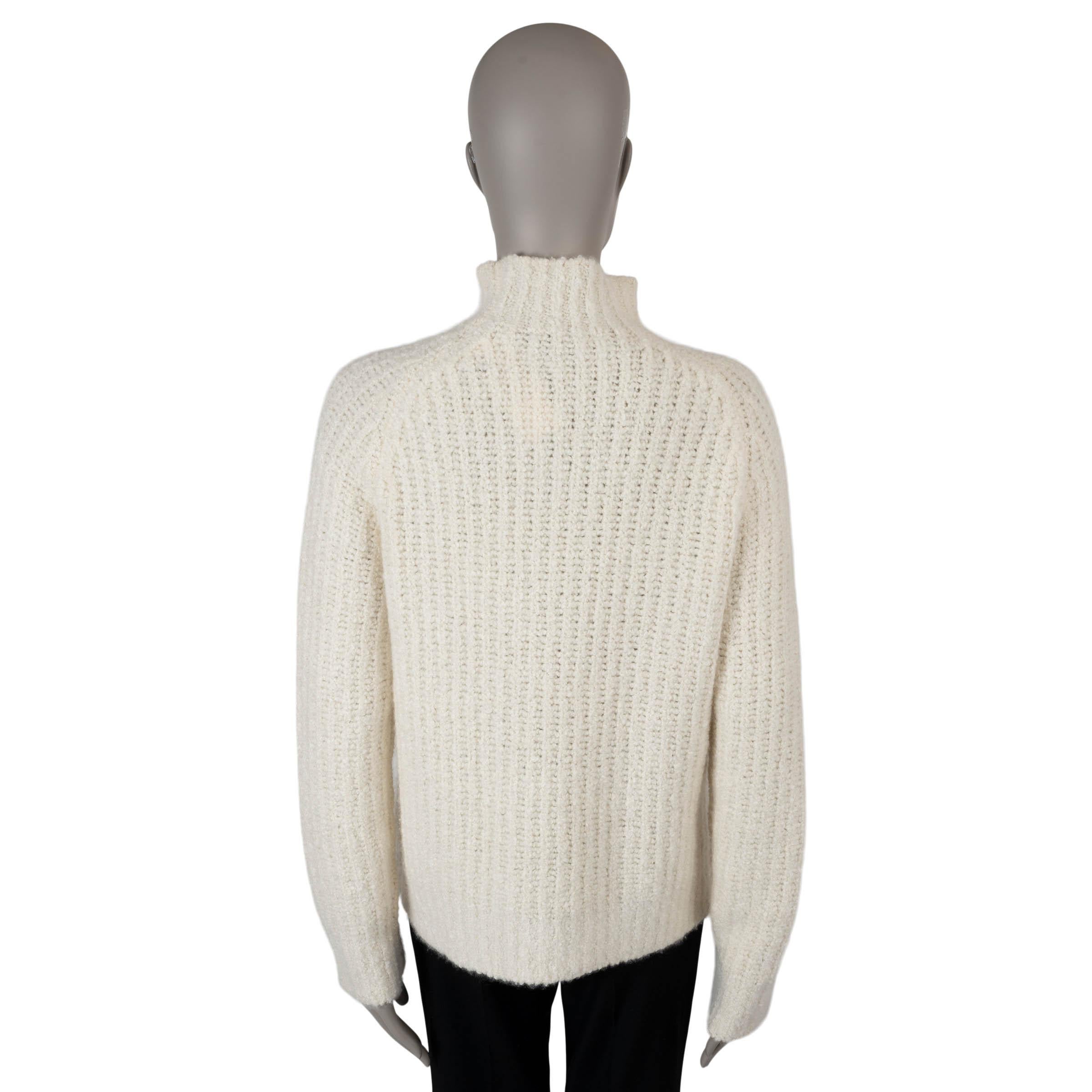 Beige AKRIS cream cashmere CHUNKY KNIT MOCK NECK Sweater 38 M For Sale