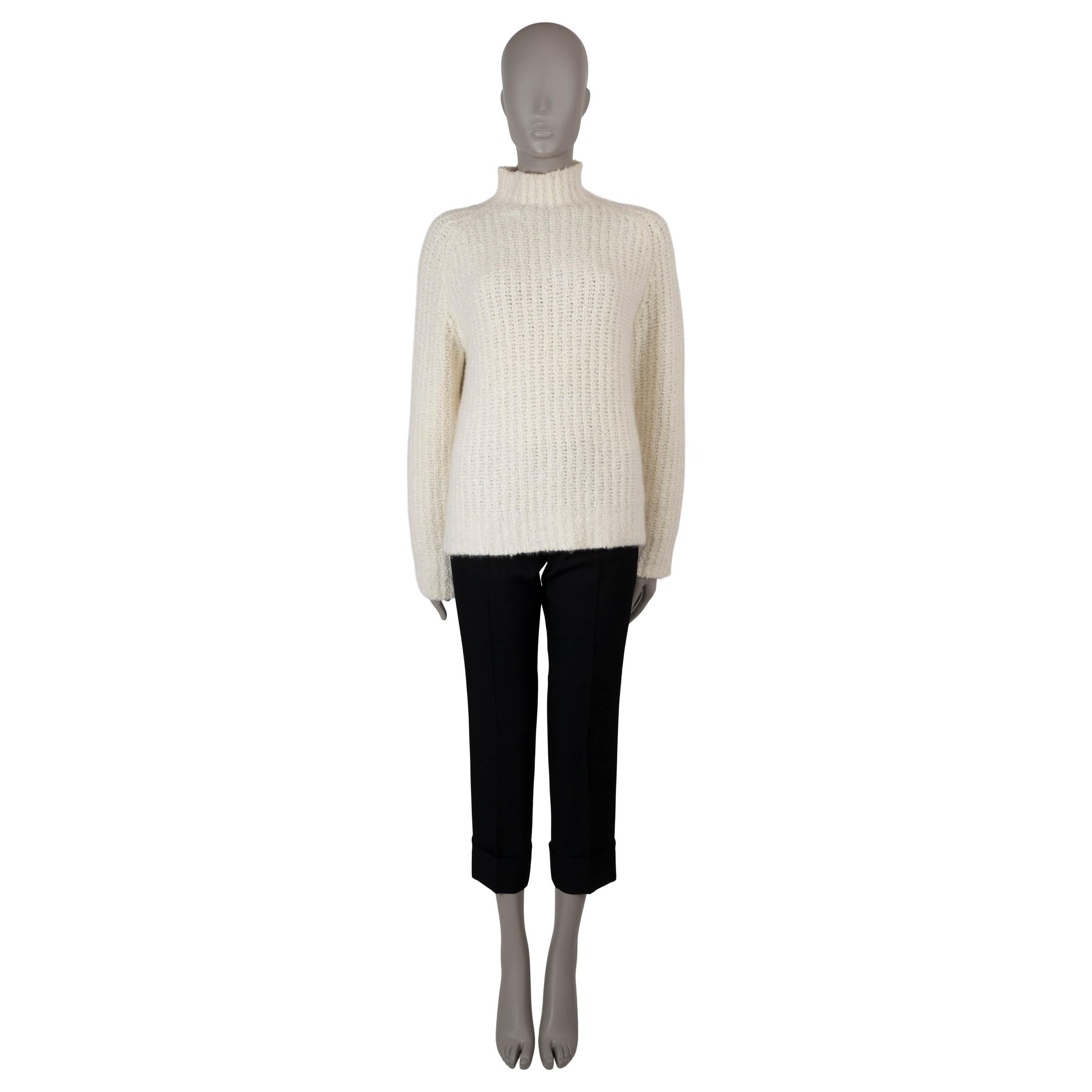 Women's AKRIS cream cashmere CHUNKY KNIT MOCK NECK Sweater 38 M For Sale