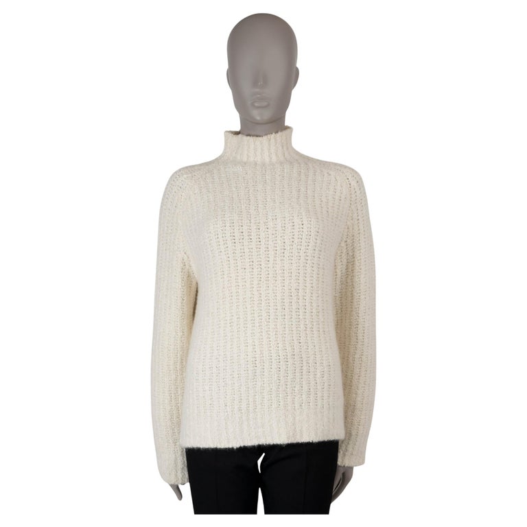 AKRIS cream cashmere CHUNKY KNIT MOCK NECK Sweater 38 M For Sale
