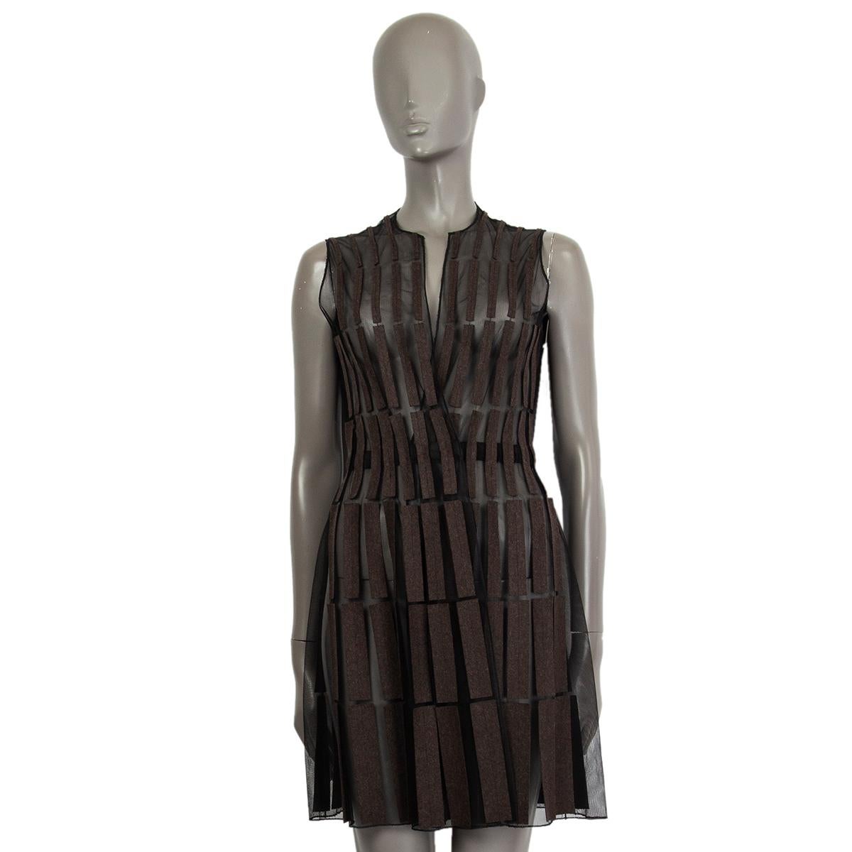 AKRIS dark brown FELT & MESH LONG VEST Jacket 36 S In Excellent Condition In Zürich, CH