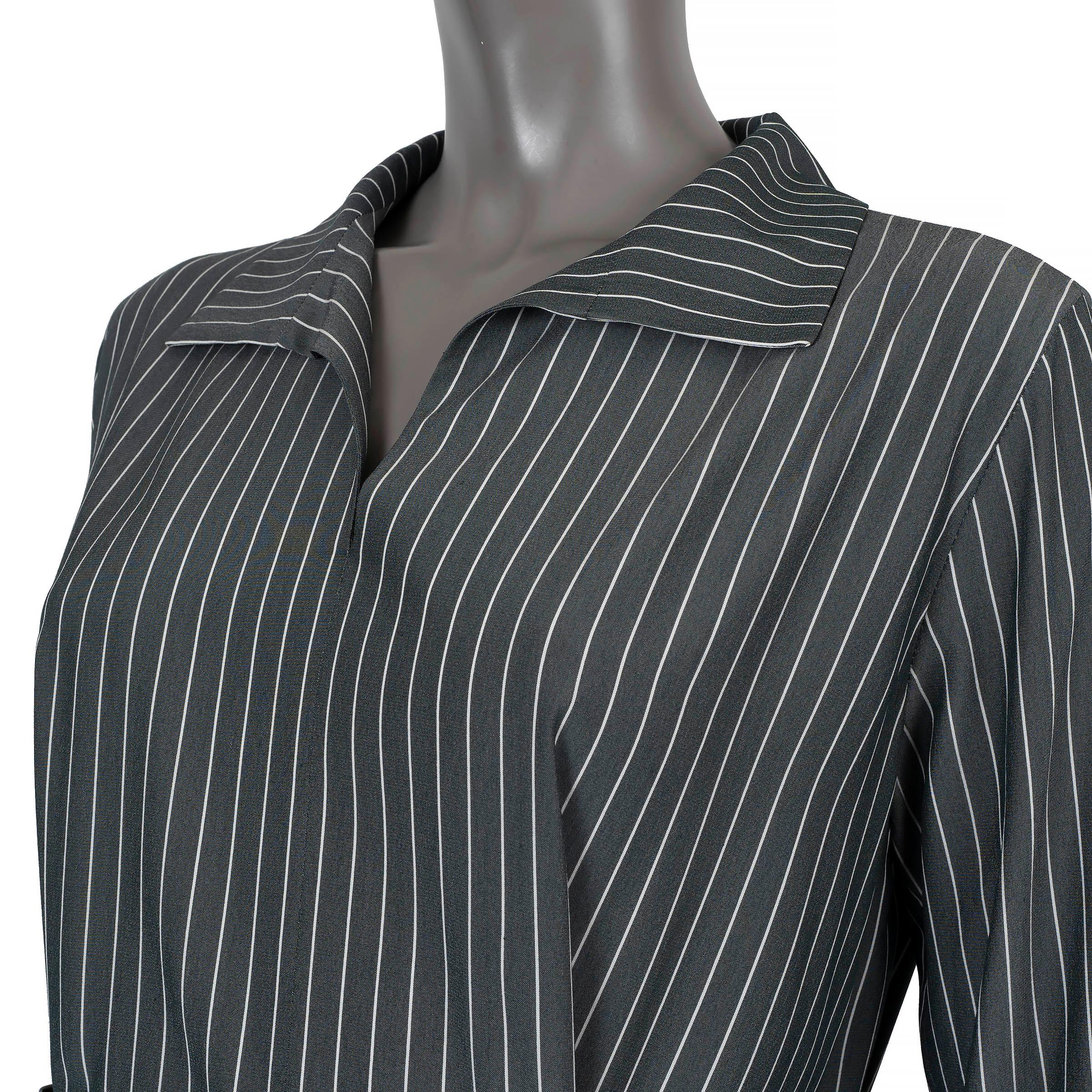 Donna Akris in seta grigio scuro 2024 STRIPED CREPE SHIRT Abito 34 XS in vendita