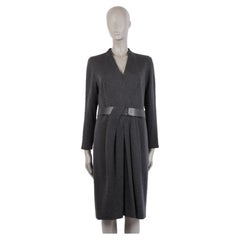 AKRIS dark grey wool BELTED LONG SLEEVE Dress 40 L