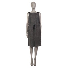 AKRIS dark grey wool silk linen DRAWSTRING WAIST Dress 38 M