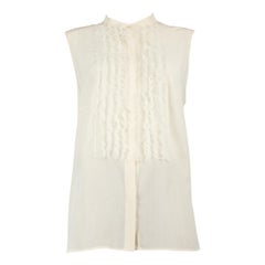 Akris Ecru Silk Sleeveless Ruffle Trim Shirt Size XXXL
