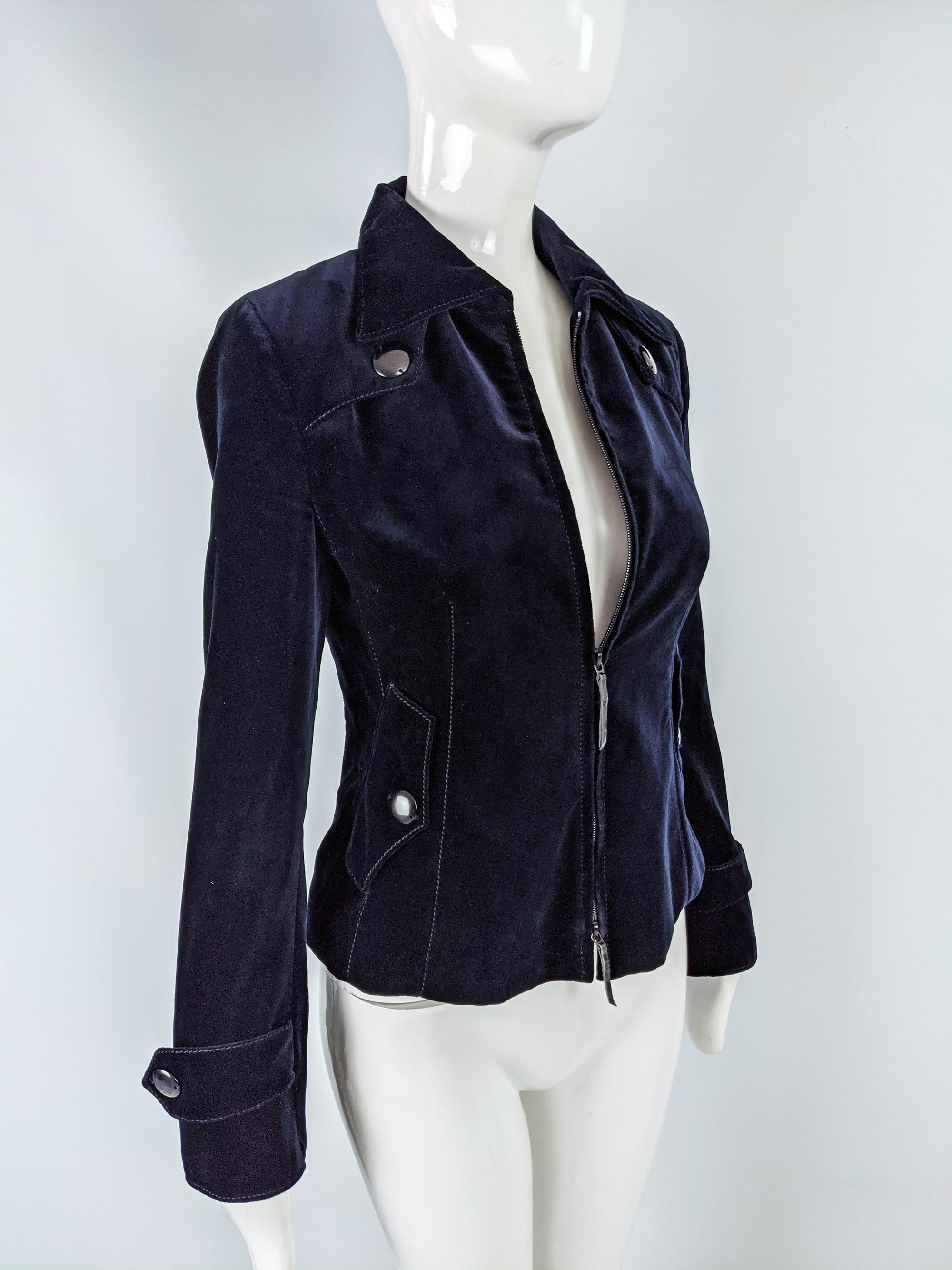 Akris for Bergdorf Goodman Vintage Dark Blue Velvet Zip Front Jacket, 1990s In Good Condition For Sale In Doncaster, South Yorkshire