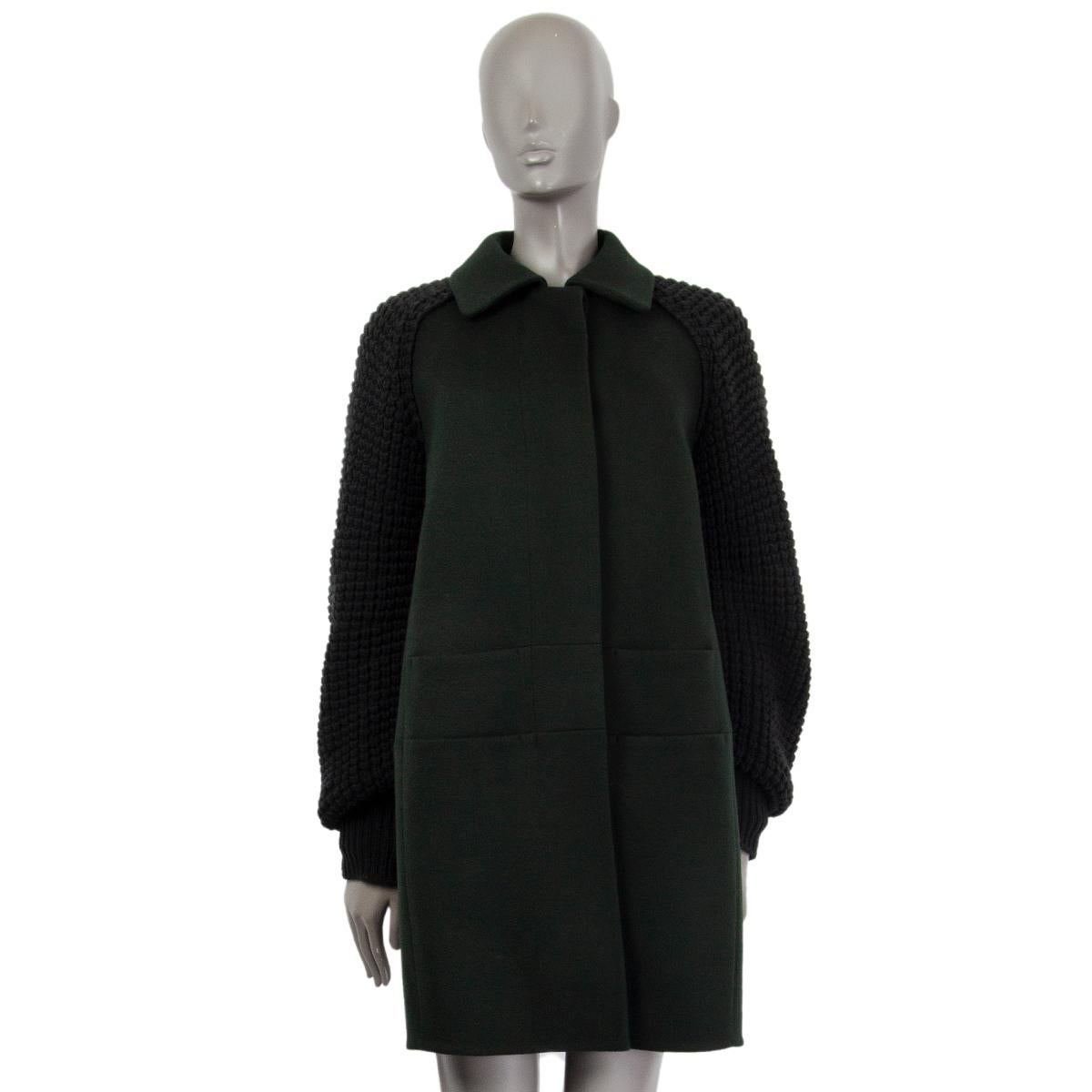 Black AKRIS forest green cashmere KNIT RAGLAN SLEEVE Coat Jacket 36 S For Sale