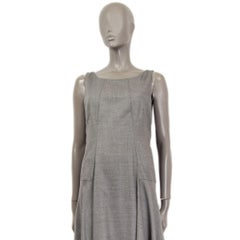 AKRIS Granite grey wool ASYMMETRICAL Sleeveless Midi Dress 38 M