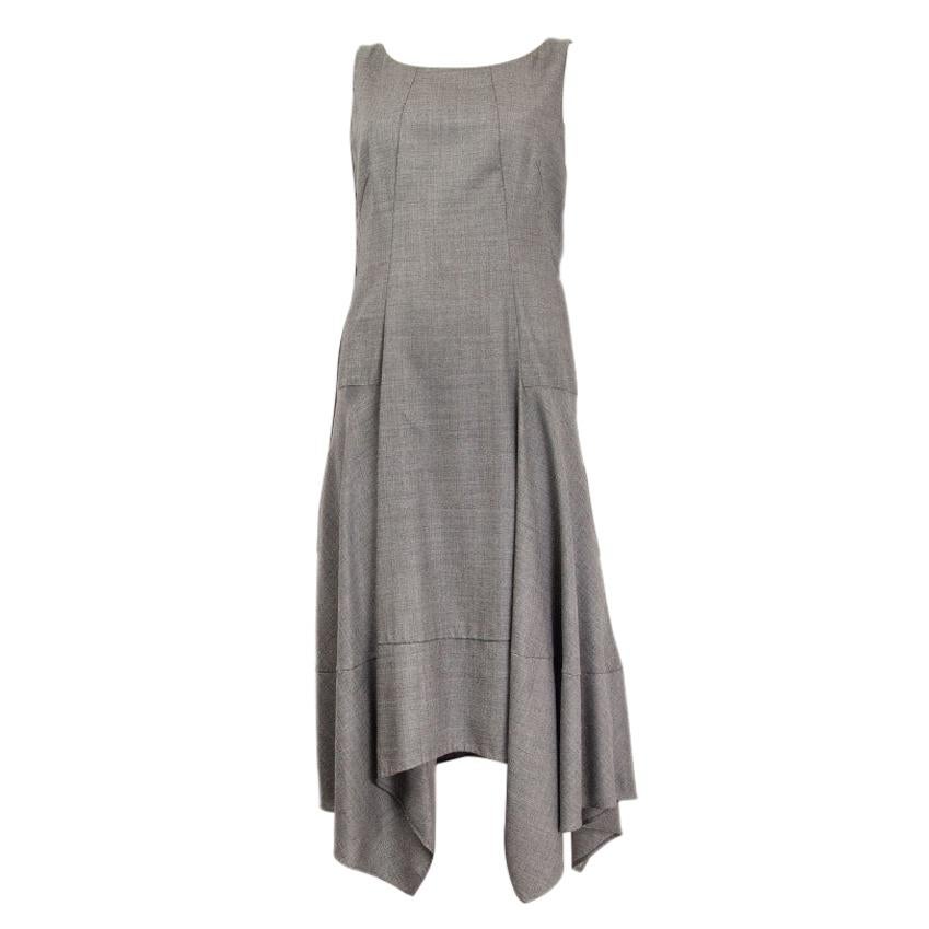 AKRIS Granite grey wool ASYMMETRICAL Sleeveless Midi Dress 38 M For Sale