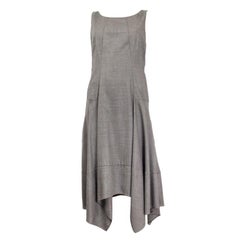 AKRIS Granite grey wool ASYMMETRICAL Sleeveless Midi Dress 38 M