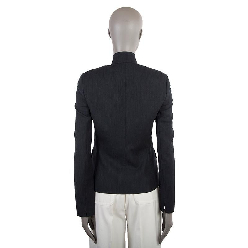 Black AKRIS grey wool MANDARIN NECK ZIP FRONT Blazer Jacket 34 XS