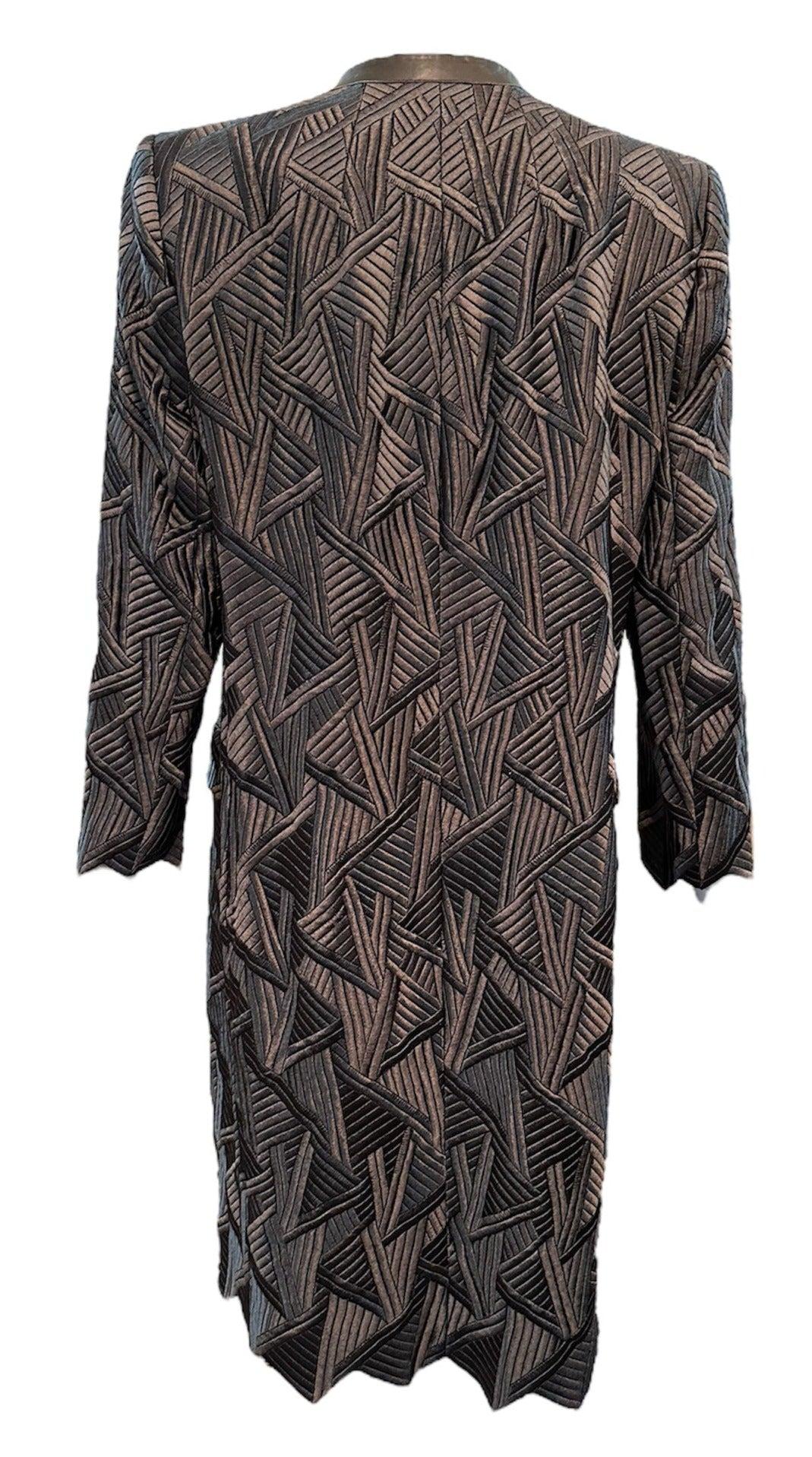 Black Akris Gun Metal Grey Art Deco-Inspired Embroidered Coat, 2000s For Sale