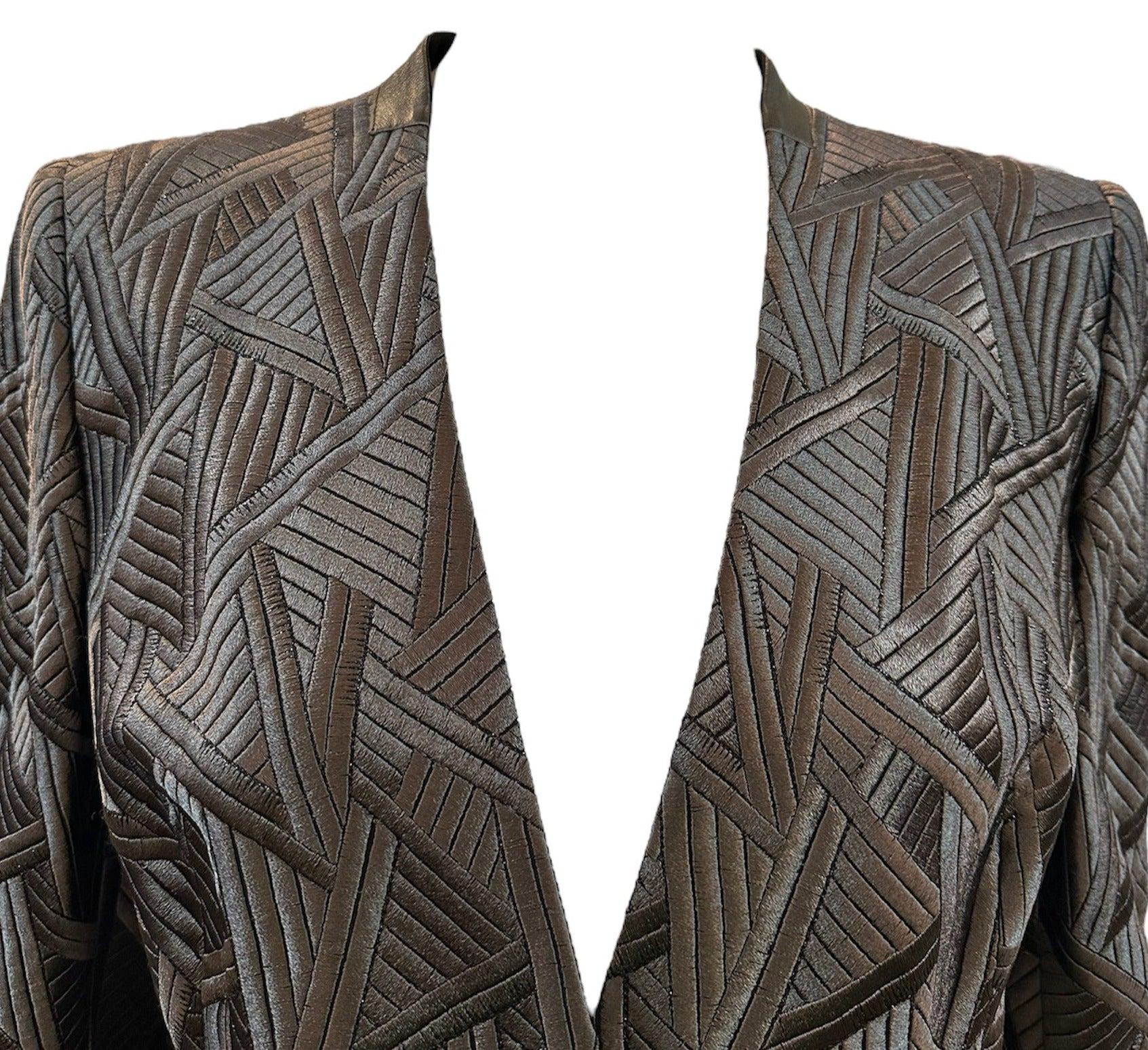 Akris Gun Metal Grey Art Deco-Inspired Embroidered Coat, 2000s In New Condition For Sale In Los Angeles, CA