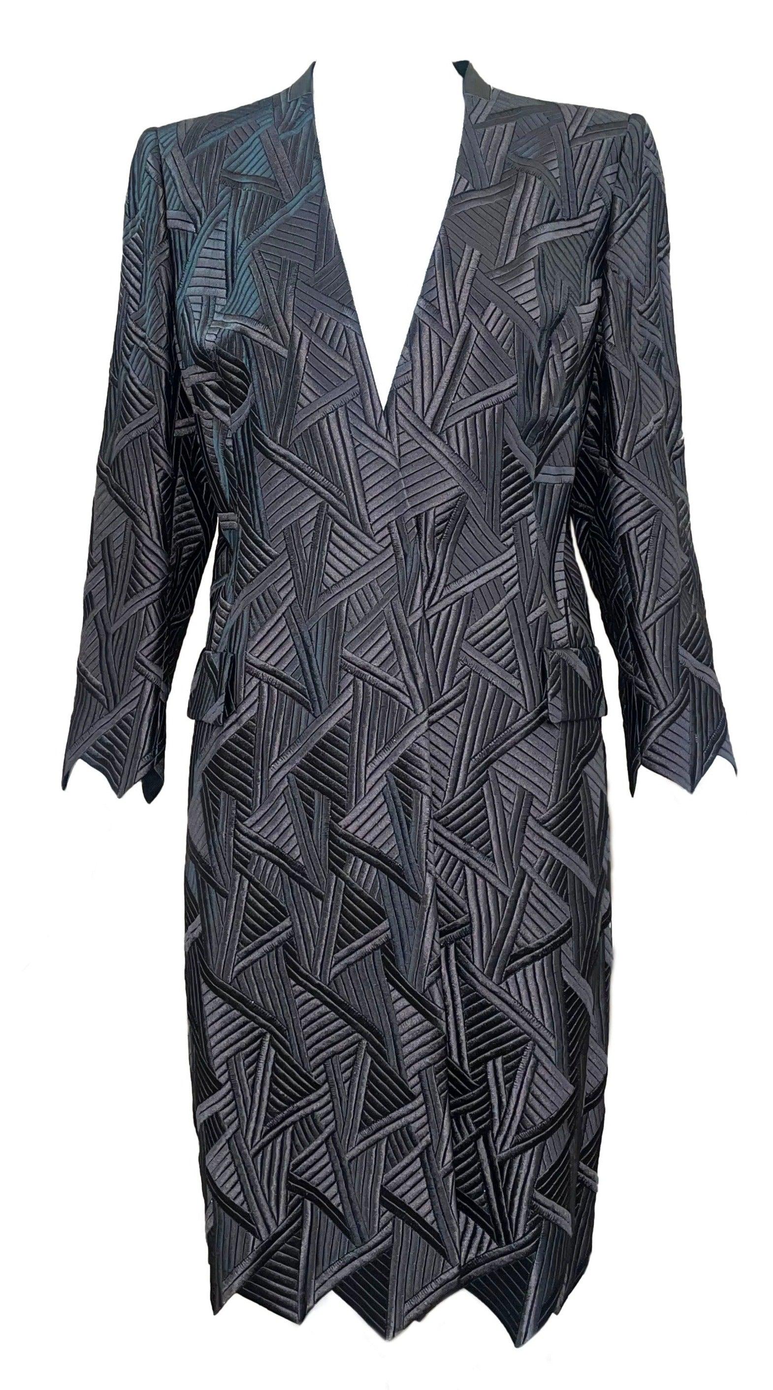 Akris Gun Metal Grey Art Deco-Inspired Embroidered Coat, 2000s For Sale