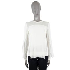 AKRIS ivory cotton knit & silk PANELED Sweater 34 XS