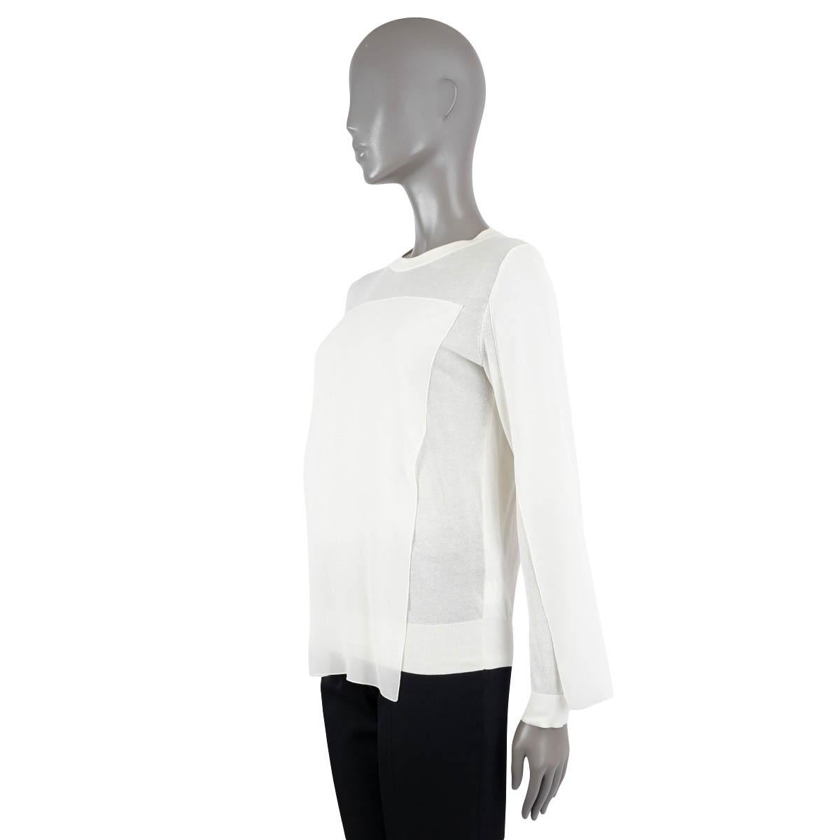 AKRIS ivory cotton knit & silk PANELED Sweater 34 XS In New Condition For Sale In Zürich, CH