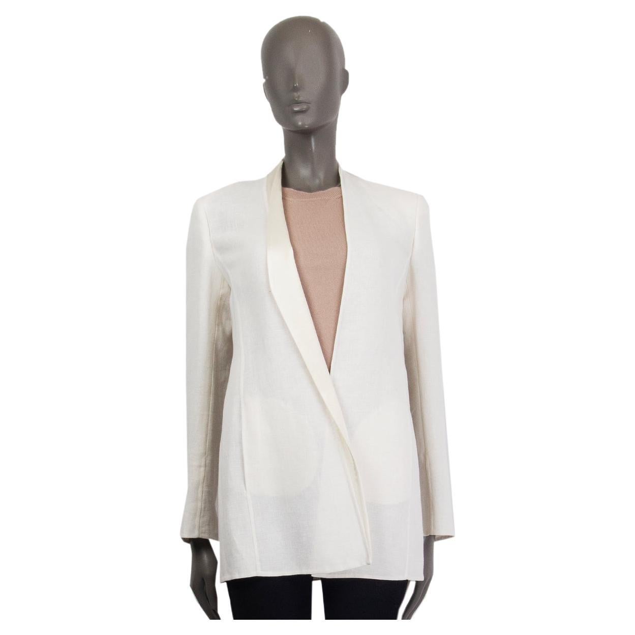AKRIS ivory linen ASYMMETRIC COLLAR OPEN Blazer Jacket 34 XS For Sale at  1stDibs | angora rayon sweater size