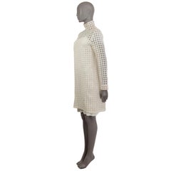 AKRIS ivory wool OPEN WEAVE GAUZE HIGH NECK Dress 38 M