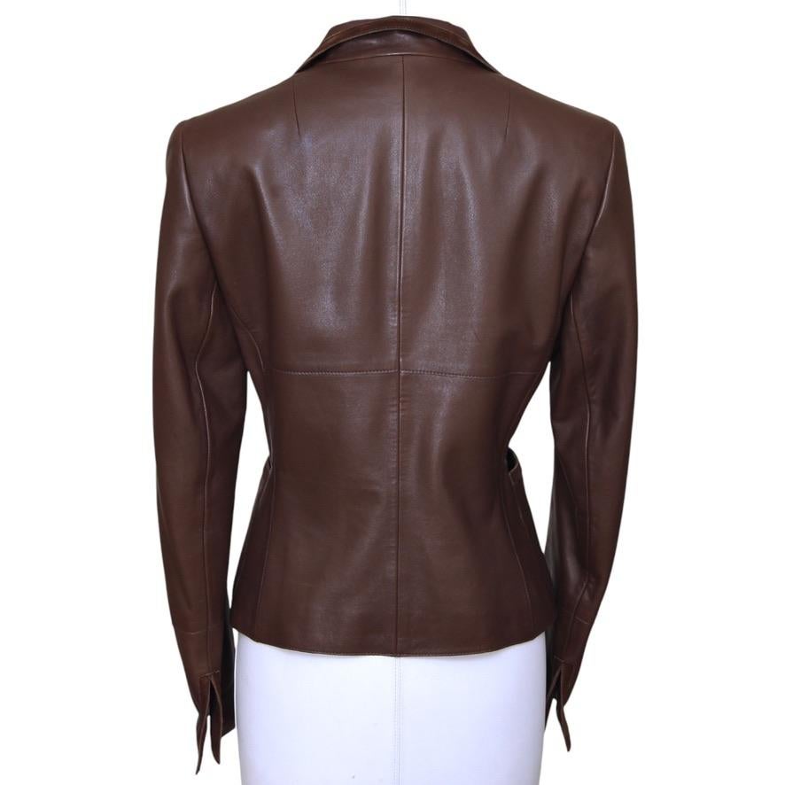 AKRIS Jacket Blazer Coat Leather Brown Suede Long Sleeve Collar Pocket F 38 US 6 For Sale 5