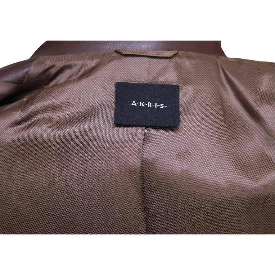 AKRIS Jacket Blazer Coat Leather Brown Suede Long Sleeve Collar Pocket F 38 US 6 For Sale 6