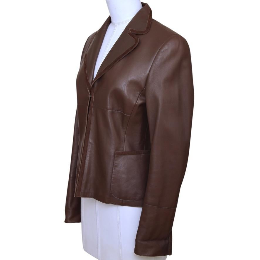 Black AKRIS Jacket Blazer Coat Leather Brown Suede Long Sleeve Collar Pocket F 38 US 6 For Sale