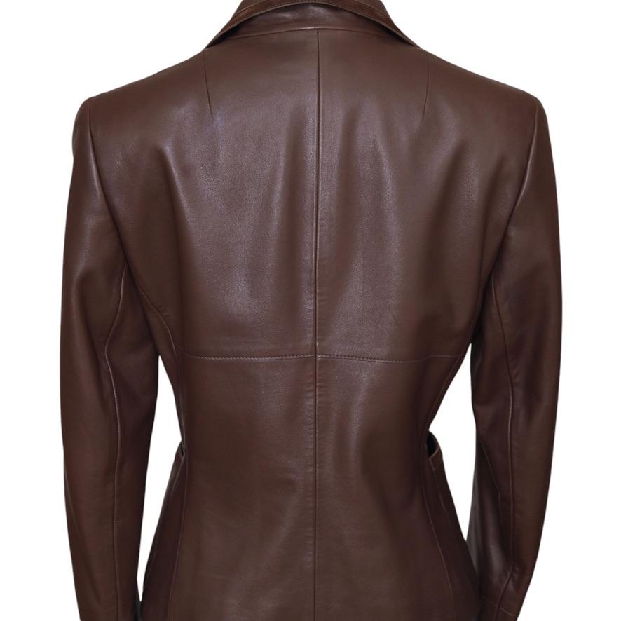 AKRIS Jacket Blazer Coat Leather Brown Suede Long Sleeve Collar Pocket F 38 US 6 For Sale 2