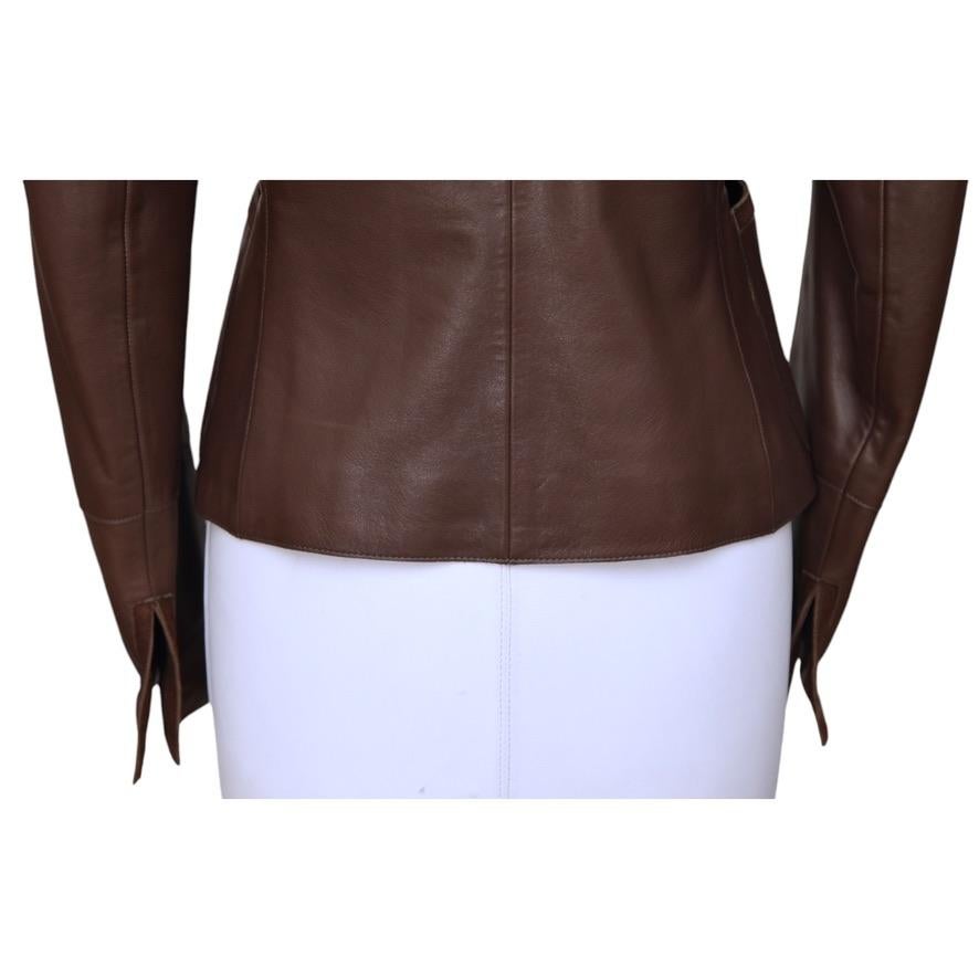 AKRIS Jacket Blazer Coat Leather Brown Suede Long Sleeve Collar Pocket F 38 US 6 For Sale 3