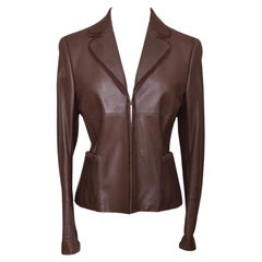 AKRIS Jacket Blazer Coat Leather Brown Suede Long Sleeve Collar Pocket F 38 US 6