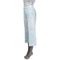 AKRIS in cotone blu chiaro con stampa a quadretti, pantaloni a zampa d'elefante 32 XXS