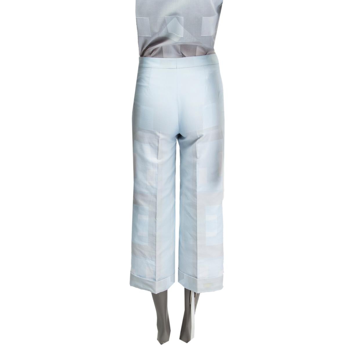 Blue AKRIS light blue cotton SQUARE PRINT CUFFED CROPPED Pants 32 XXS For Sale