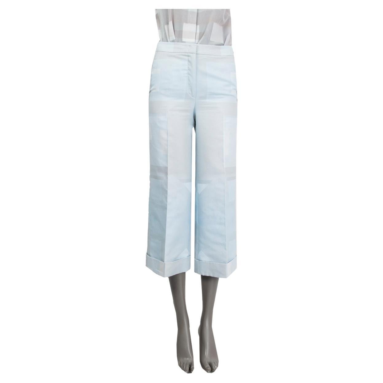 AKRIS light blue cotton SQUARE PRINT CUFFED CROPPED Pants 32 XXS For Sale