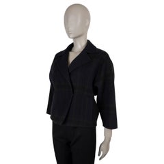 AKRIS midnight blue cashmere CRISTABELL PLAID Jacket 2 XS
