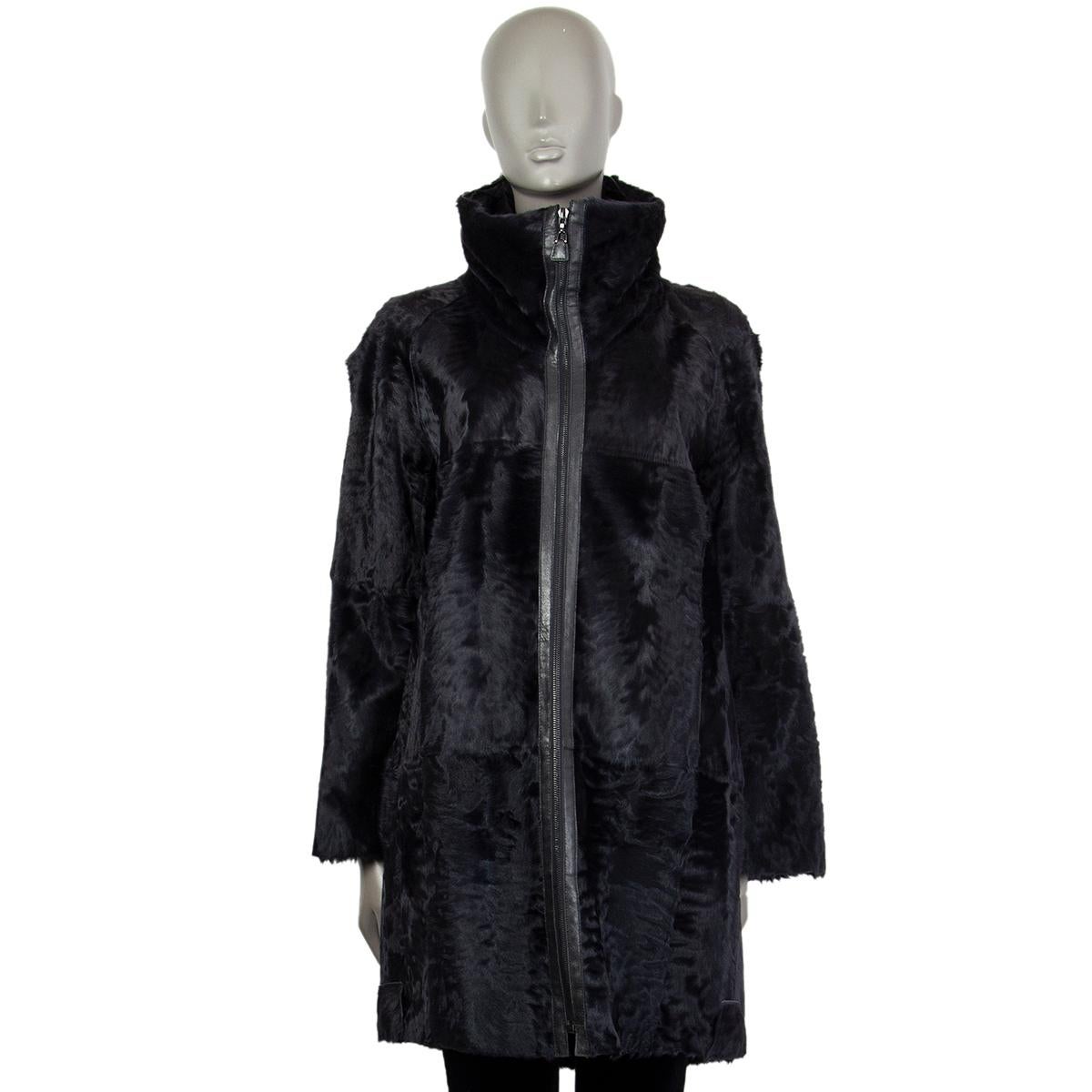 AKRIS midnight blue viscose & SHEARLING REVERSIBLE Coat Jacket 34 XS For Sale 2