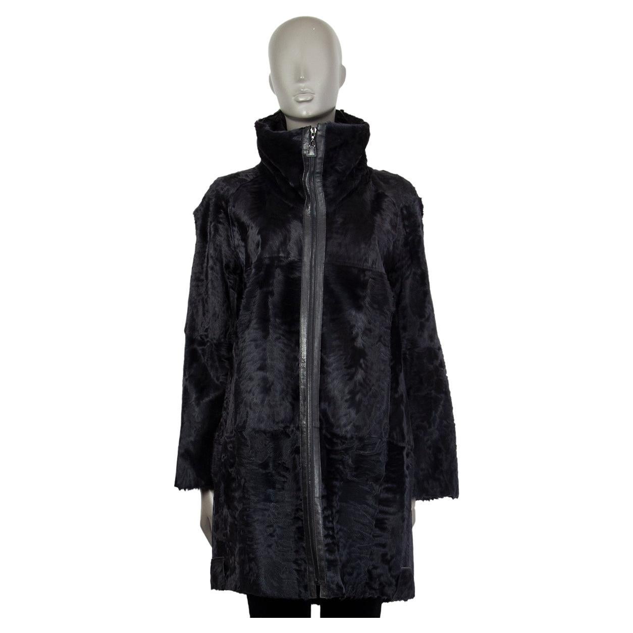 AKRIS midnight blue viscose & SHEARLING REVERSIBLE Coat Jacket 34 XS For Sale