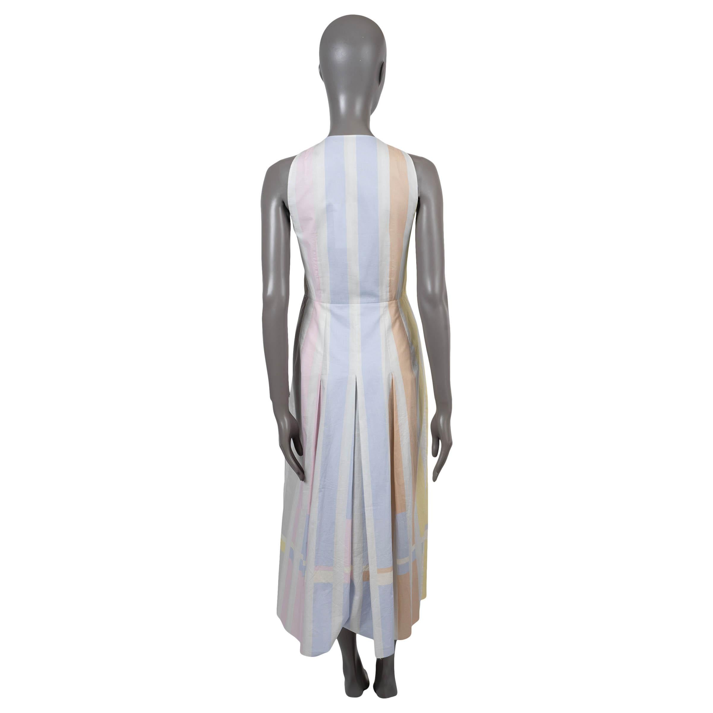 Gray AKRIS multi pastel cotton 2020 STRIPED MIDI Dress 34 XS For Sale