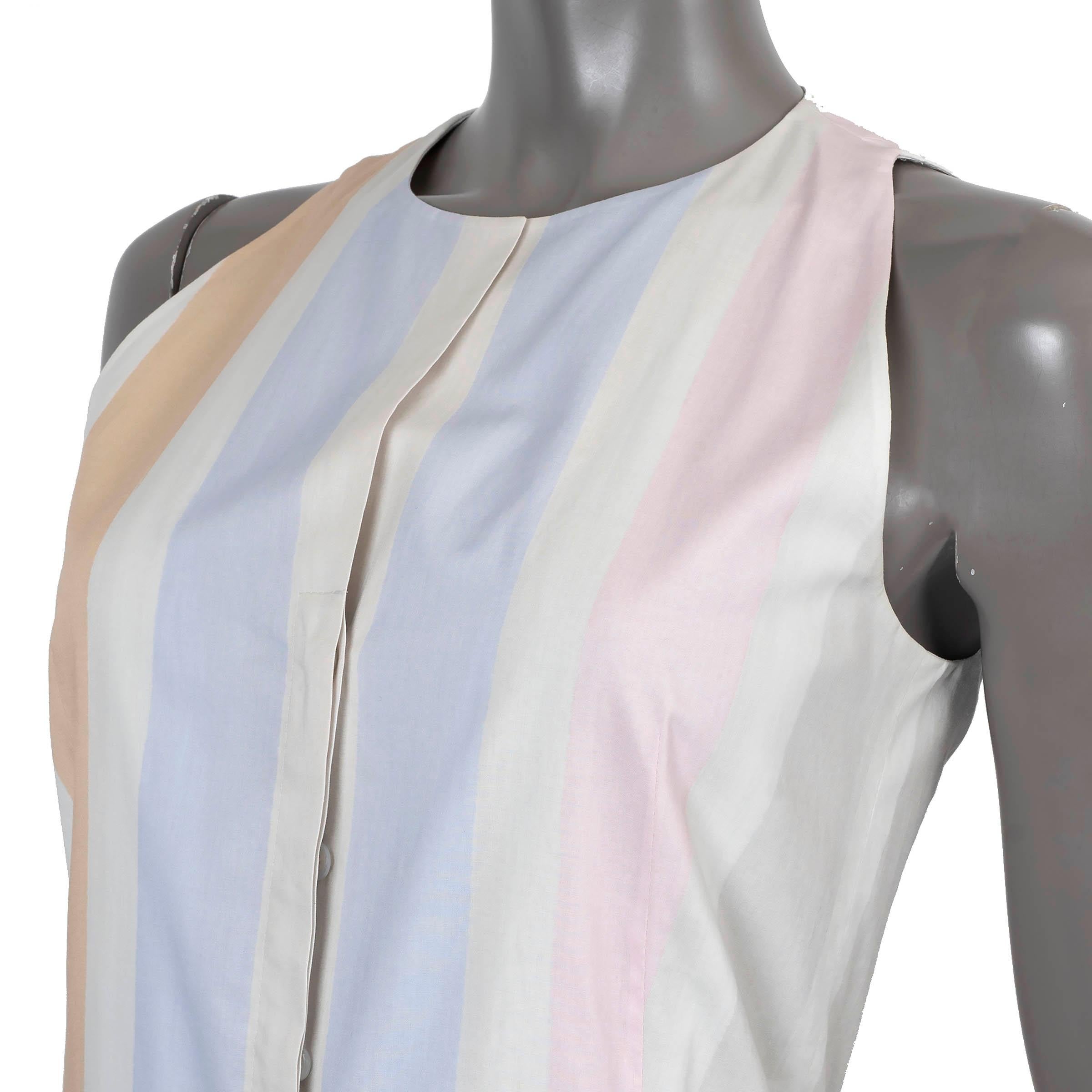 AKRIS multi pastel cotton 2020 STRIPED MIDI Dress 34 XS In Excellent Condition For Sale In Zürich, CH