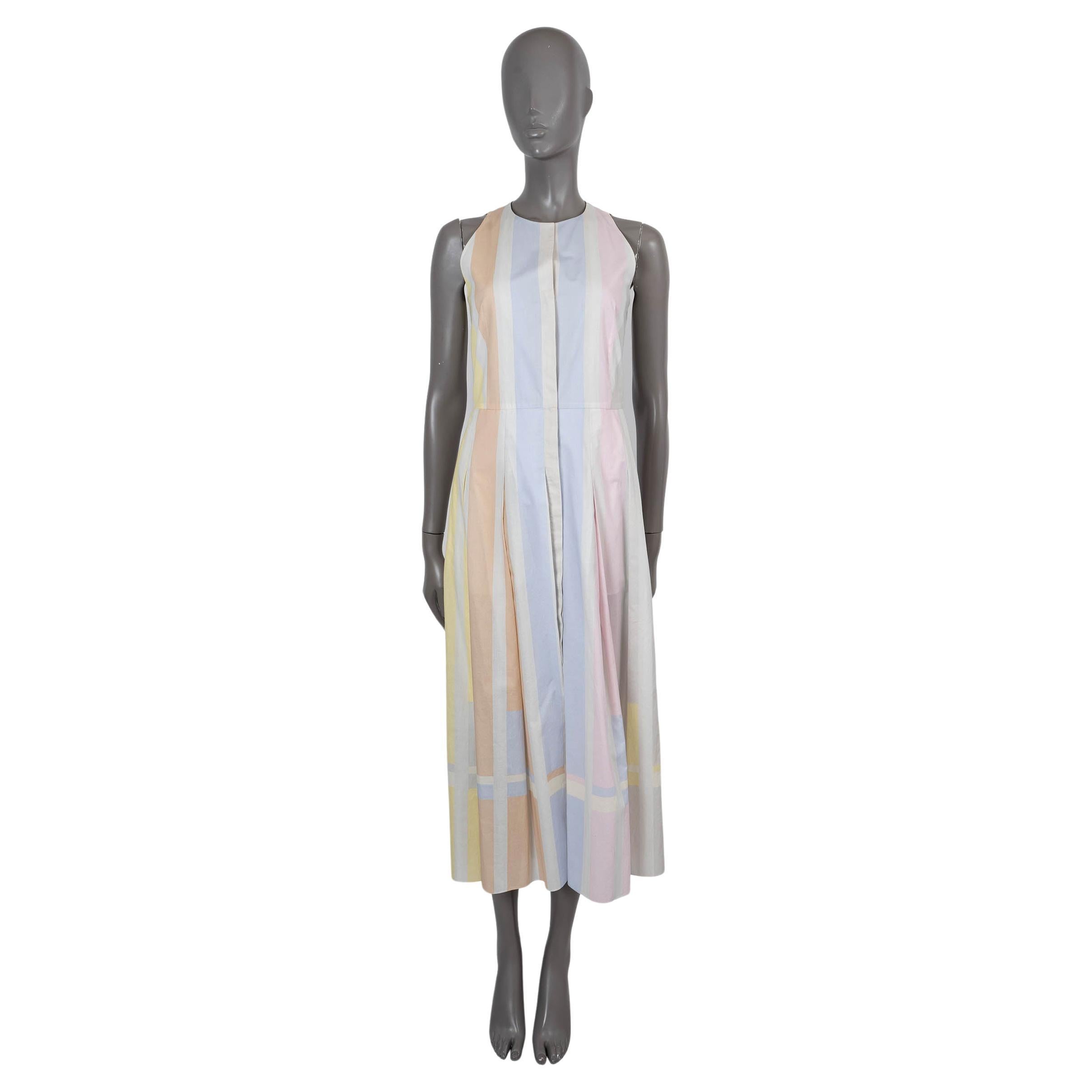 AKRIS multi pastel cotton 2020 STRIPED MIDI Dress 34 XS For Sale