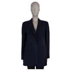 AKRIS navy blue wool PARCIVAL LONG GABERDINE Blazer Jacket L