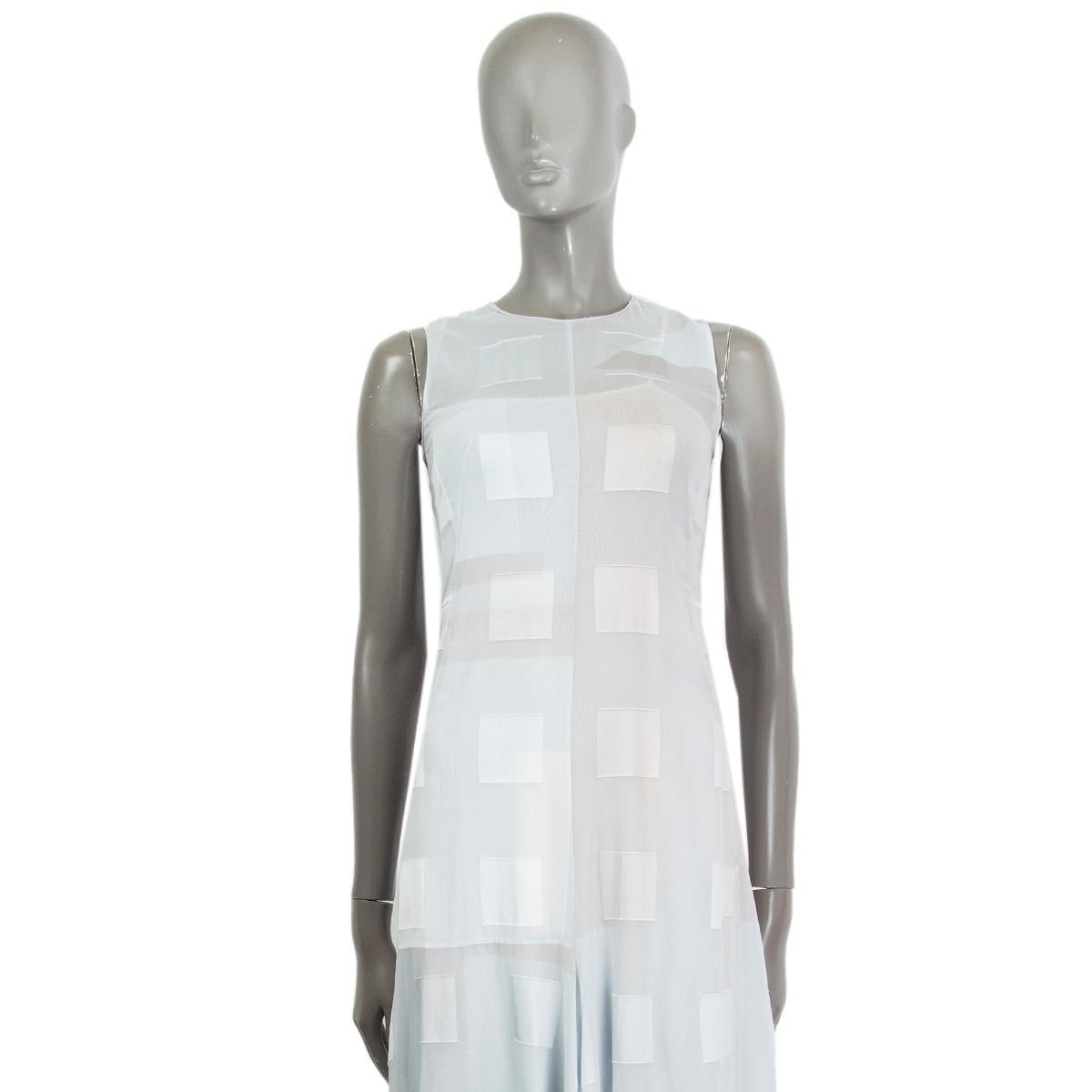 AKRIS pale blue & grey viscose SHEER MIDI Dress 32 XXS In Excellent Condition For Sale In Zürich, CH