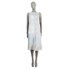 AKRIS pale blue & grey viscose SHEER MIDI Dress 32 XXS