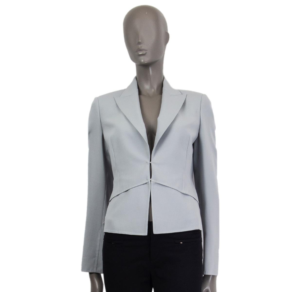 Gray AKRIS pale grey wool PEAK COLLAR LAYERED Blazer Jacket 36 S For Sale