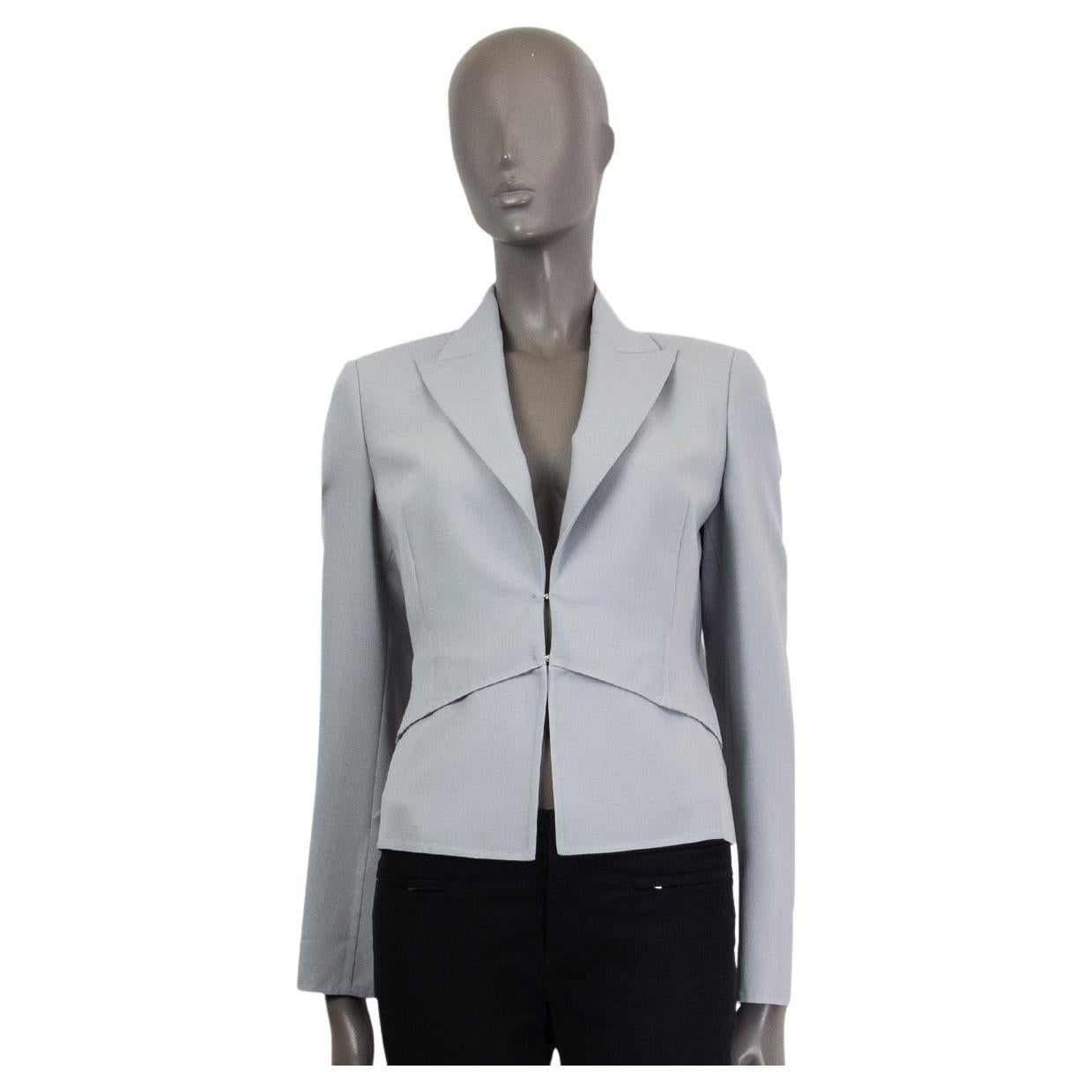 AKRIS pale grey wool PEAK COLLAR LAYERED Blazer Jacket 36 S For Sale