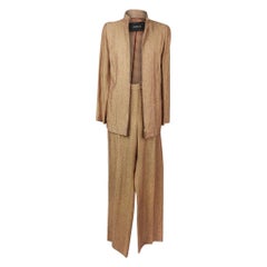 Akris Pant Suit Camel Linen Tweed Pant 10 Jacket 12