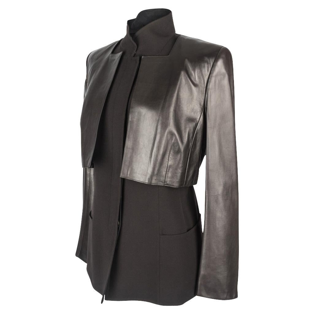 Black Akris Pant Suit Three (3) Piece Long Vest Supple Leather Bolero Jacket 10